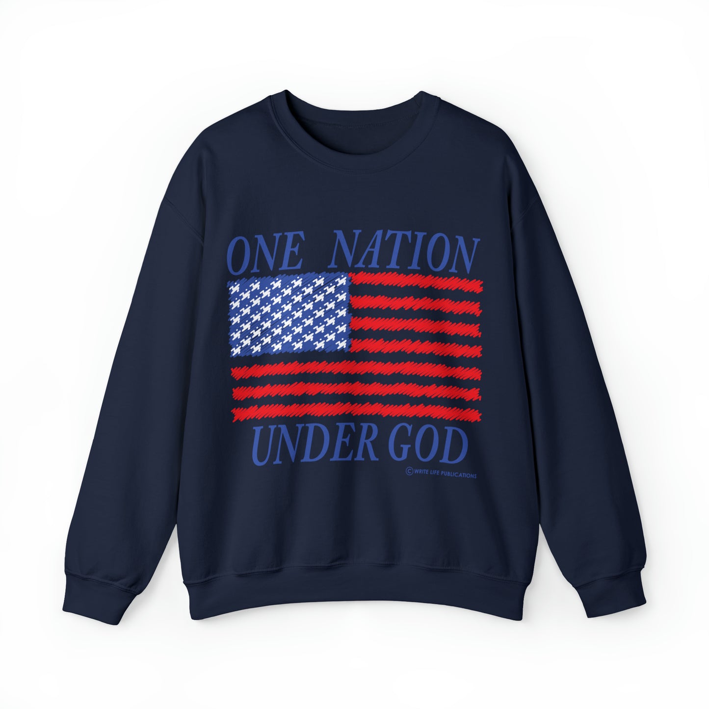 Women's One Nation Under God with American Flag Heavy Blend™ Crewneck Sweatshirt