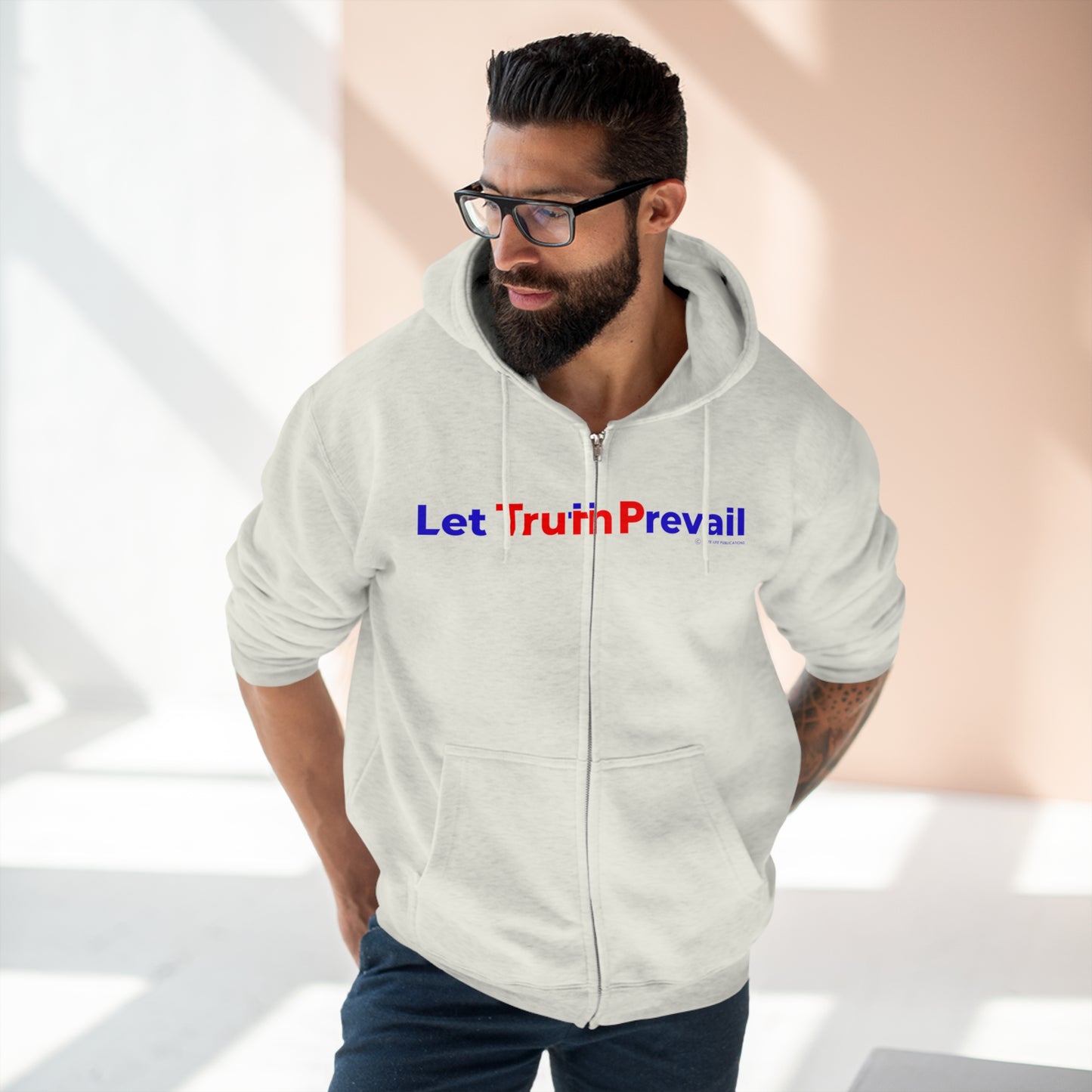 Men's Let Truth (Trump) Prevail Slogan Premium Full Zip Hoodie