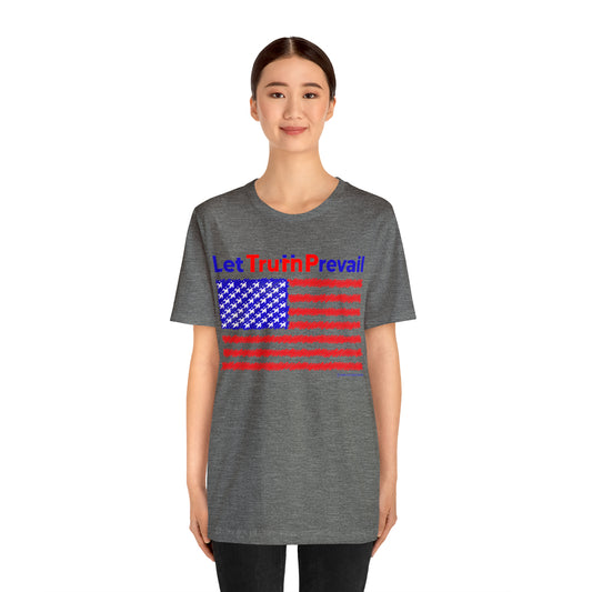 Women's Let Truth (Trump) Prevail With American Flag Jersey Short Sleeve Tee