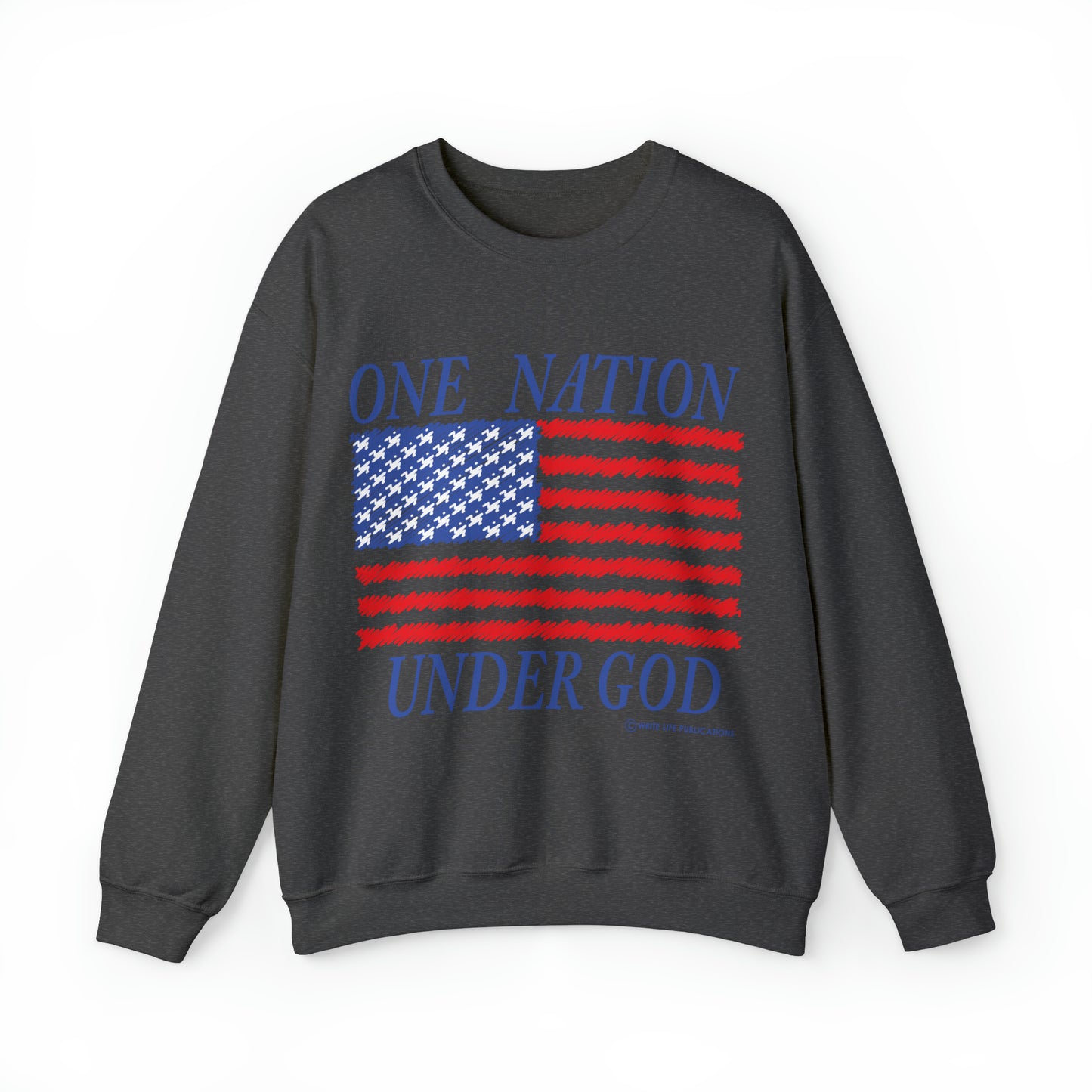 Women's One Nation Under God with American Flag  Heavy Blend™ Crewneck Sweatshirt