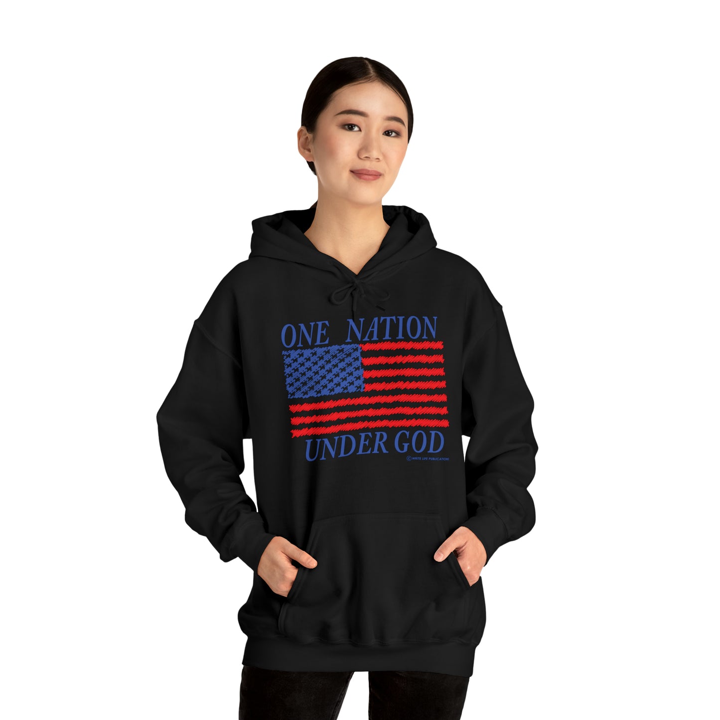 Women's One Nation Under God with American Flag Heavy Blend™ Hooded Sweatshirt