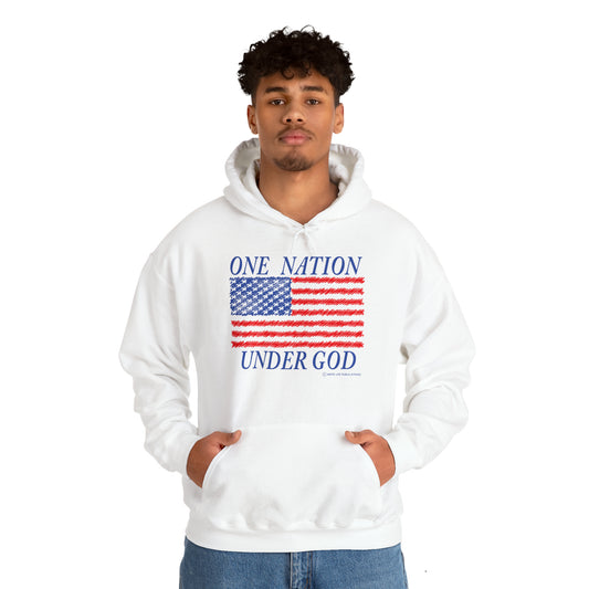 Men's One Nation Under God with American Flag Heavy Blend™ Hooded Sweatshirt