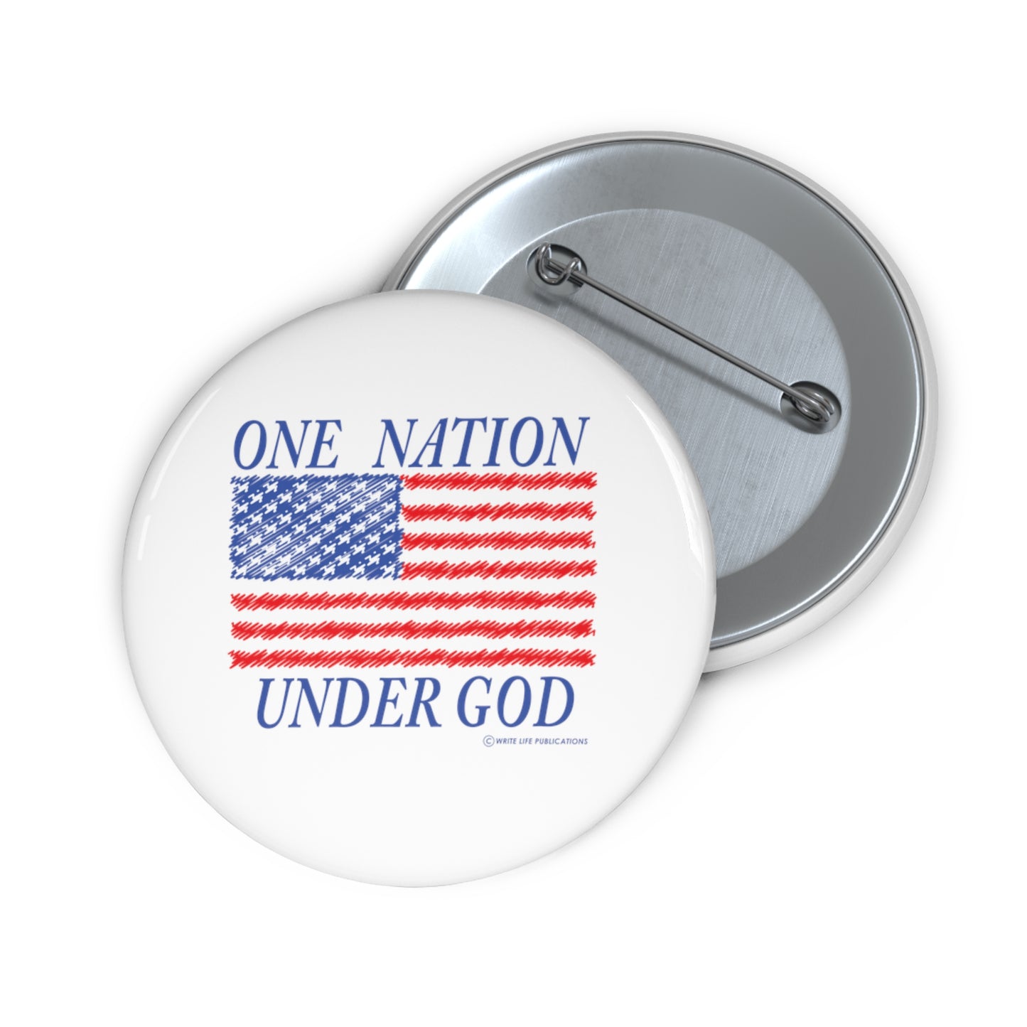 One Nation Under God with American Flag Custom Pin Buttons