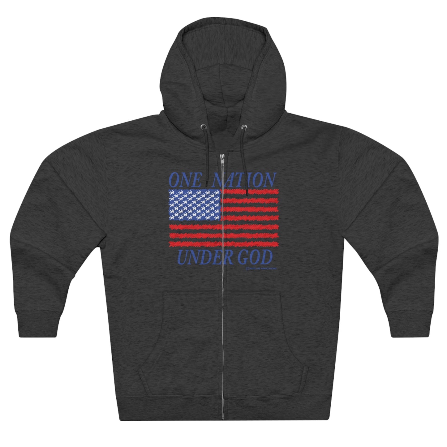 Women's One Nation Under God with American Flag Premium Full Zip Hoodie