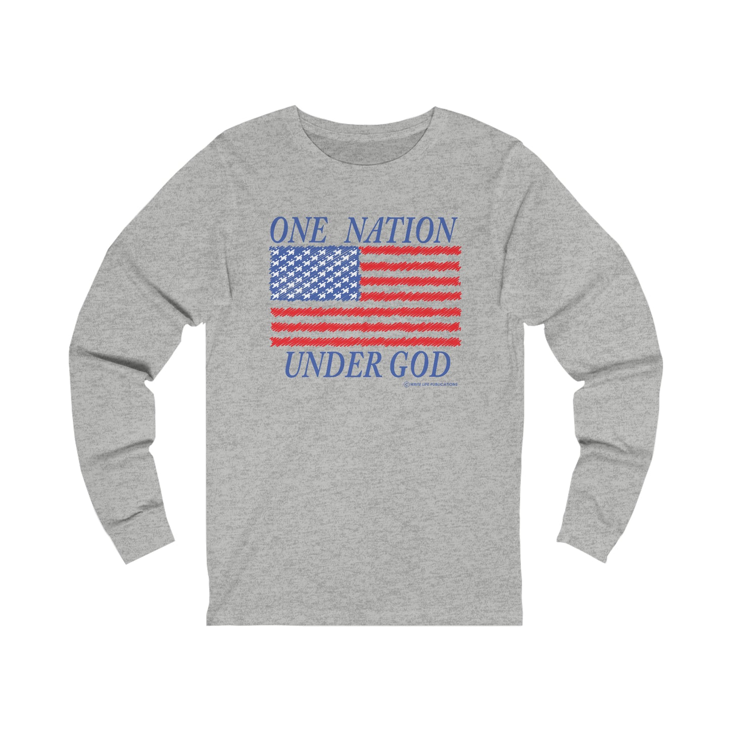 Women's One Nation Under God with American Flag Jersey Long Sleeve Shirt