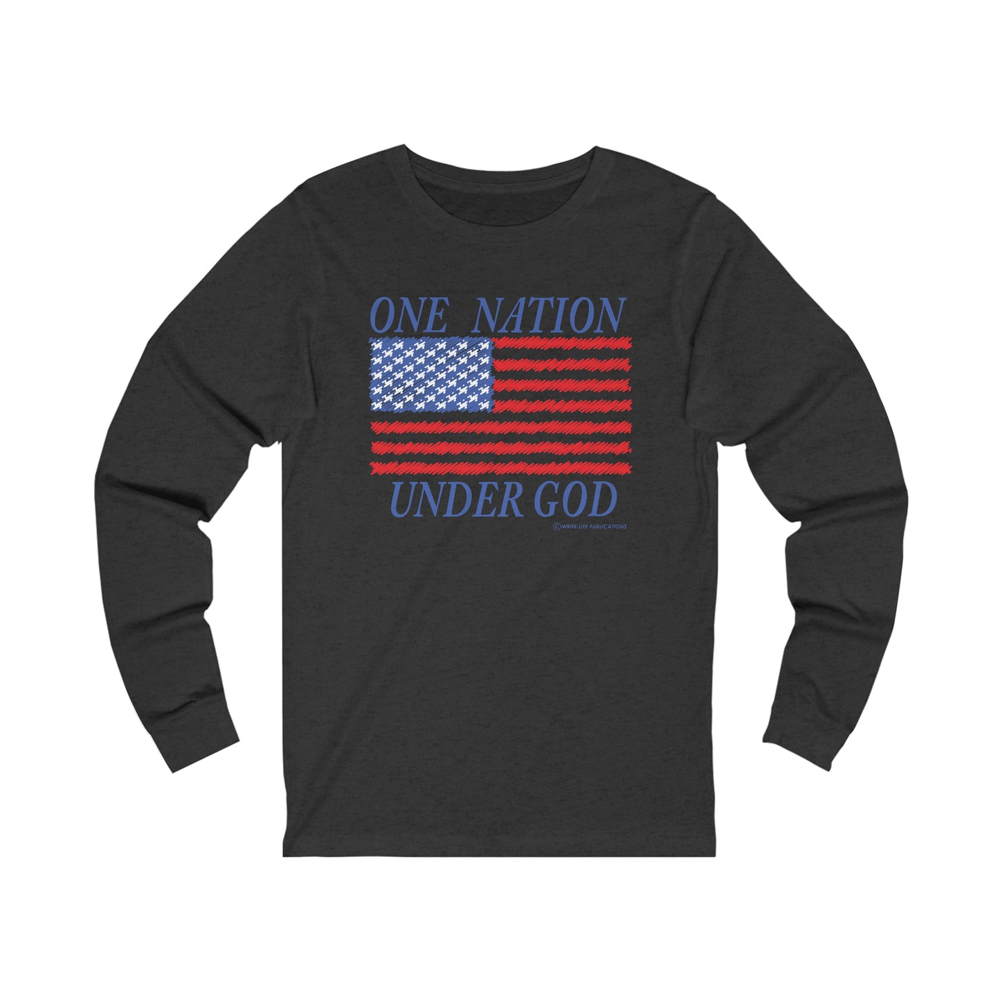 Men's One Nation Under God with American Flag Jersey Long Sleeve Shirt