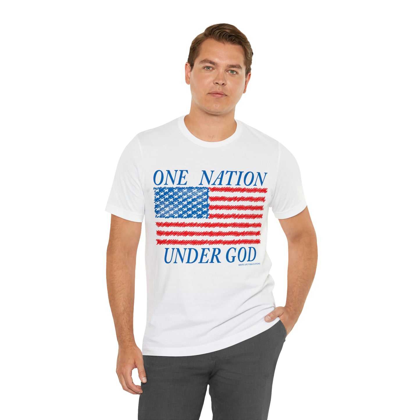 Men's One Nation Under God with American Flag Jersey Short Sleeve Tee