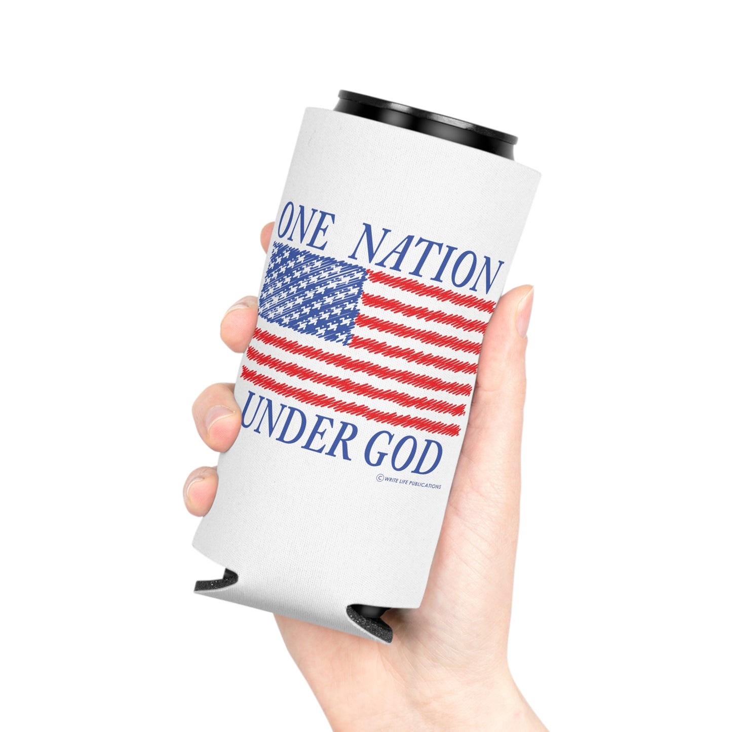 One Nation Under God with American Flag Can Cooler