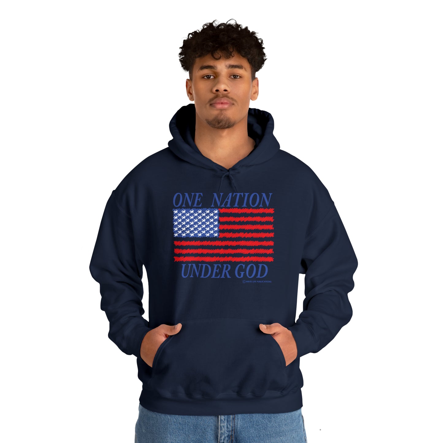 Men's One Nation Under God with American Flag Heavy Blend™ Hooded Sweatshirt