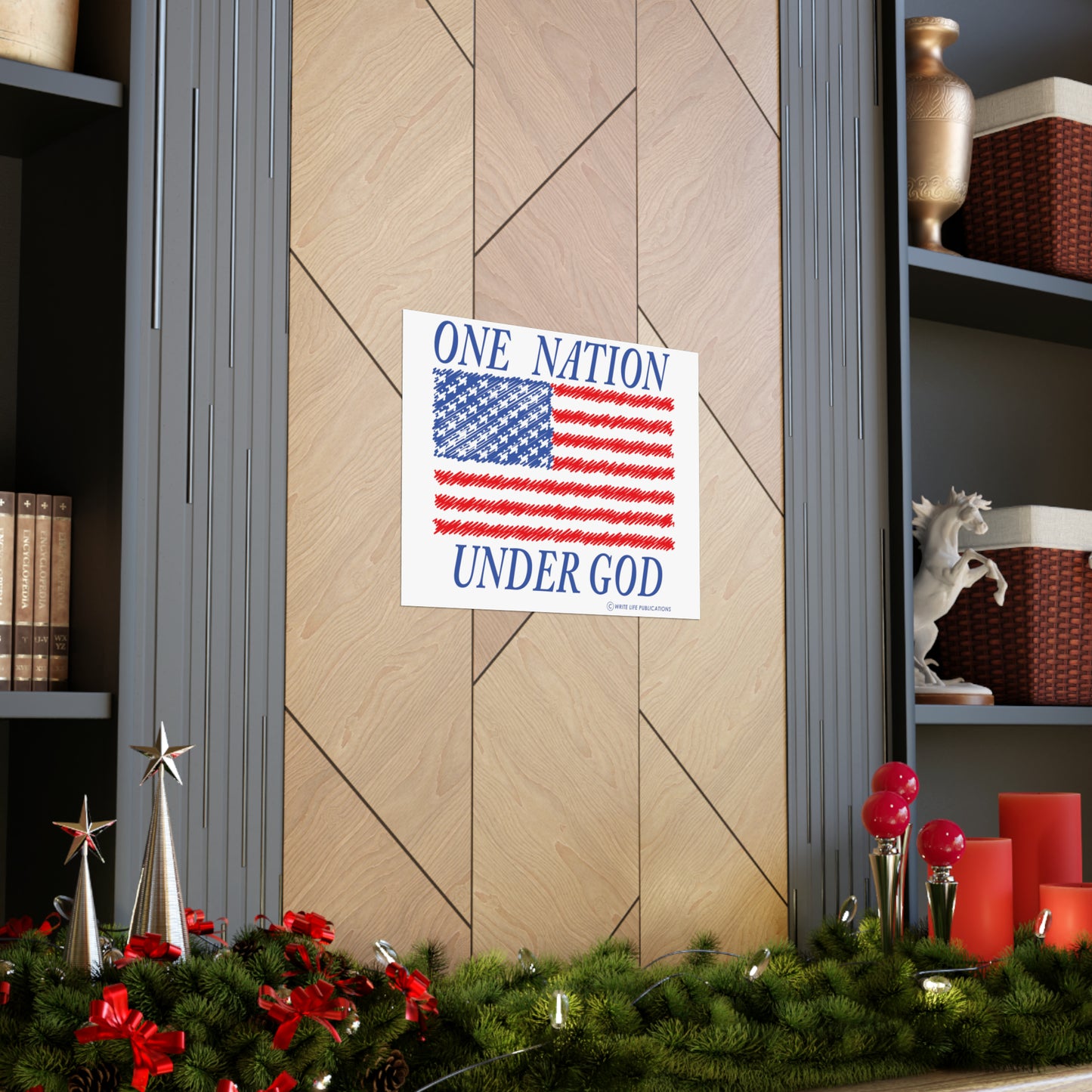 One Nation Under God with American Flag Premium Matte Horizontal Poster