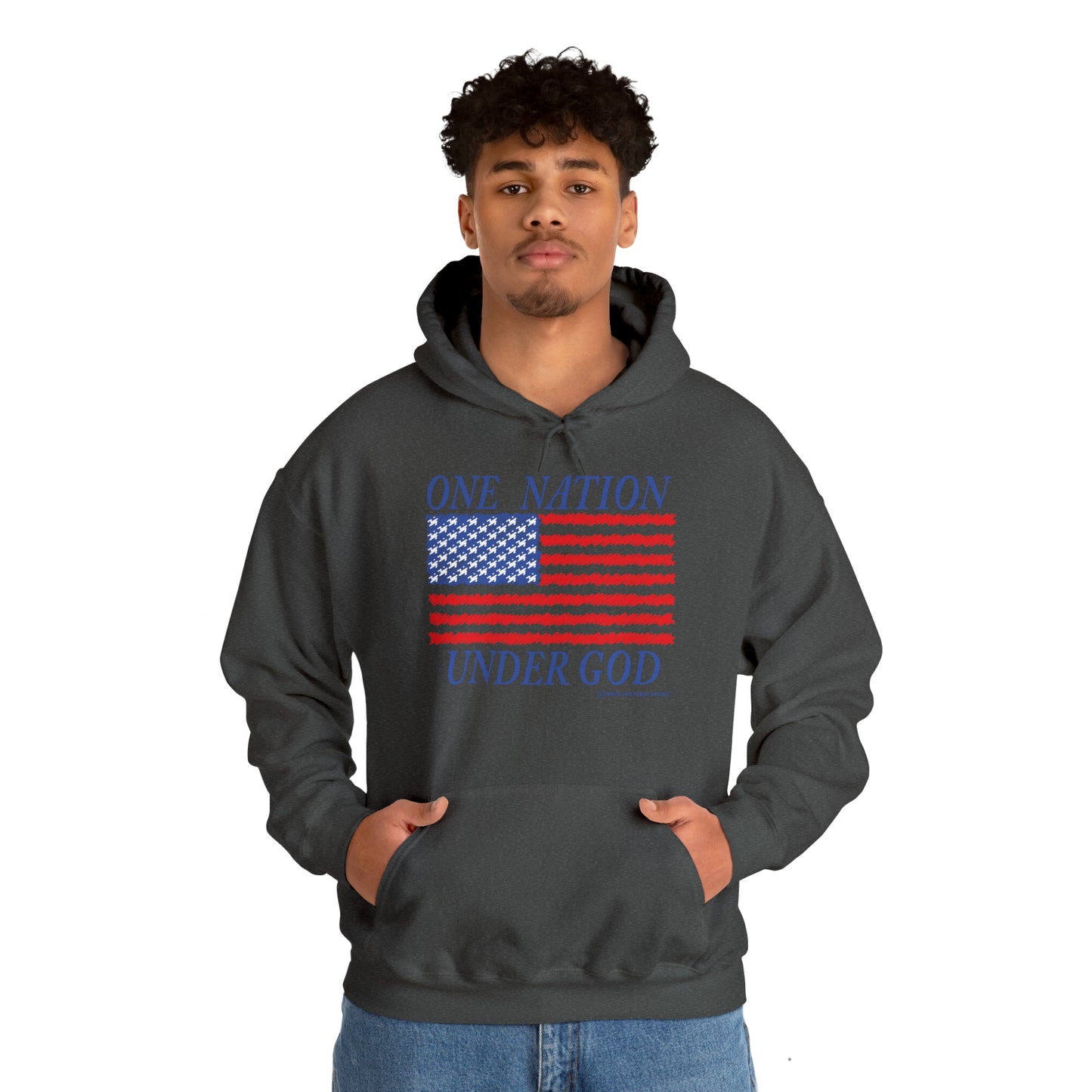 Men's One Nation Under God with American Flag Heavy Blend™ Hooded Sweatshirt