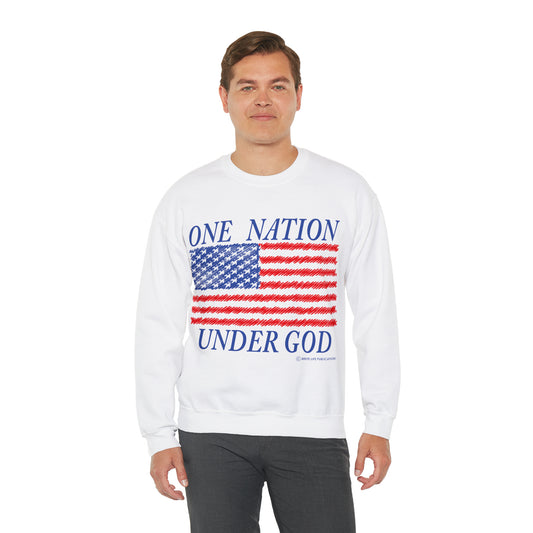 Men's One Nation Under God with American Flag Heavy Blend™ Crewneck Sweatshirt