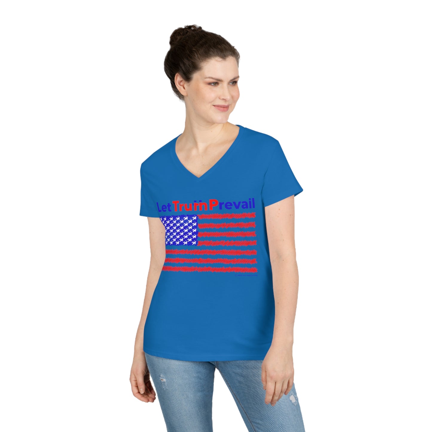 Women's Let Truth (Trump) with American Flag V-Neck Tee