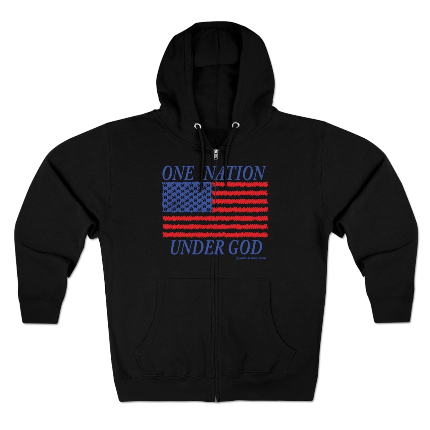 Women's One Nation Under God with American Flag Premium Full Zip Hoodie