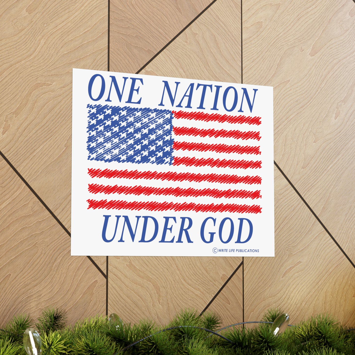 One Nation Under God with American Flag Premium Matte Horizontal Poster