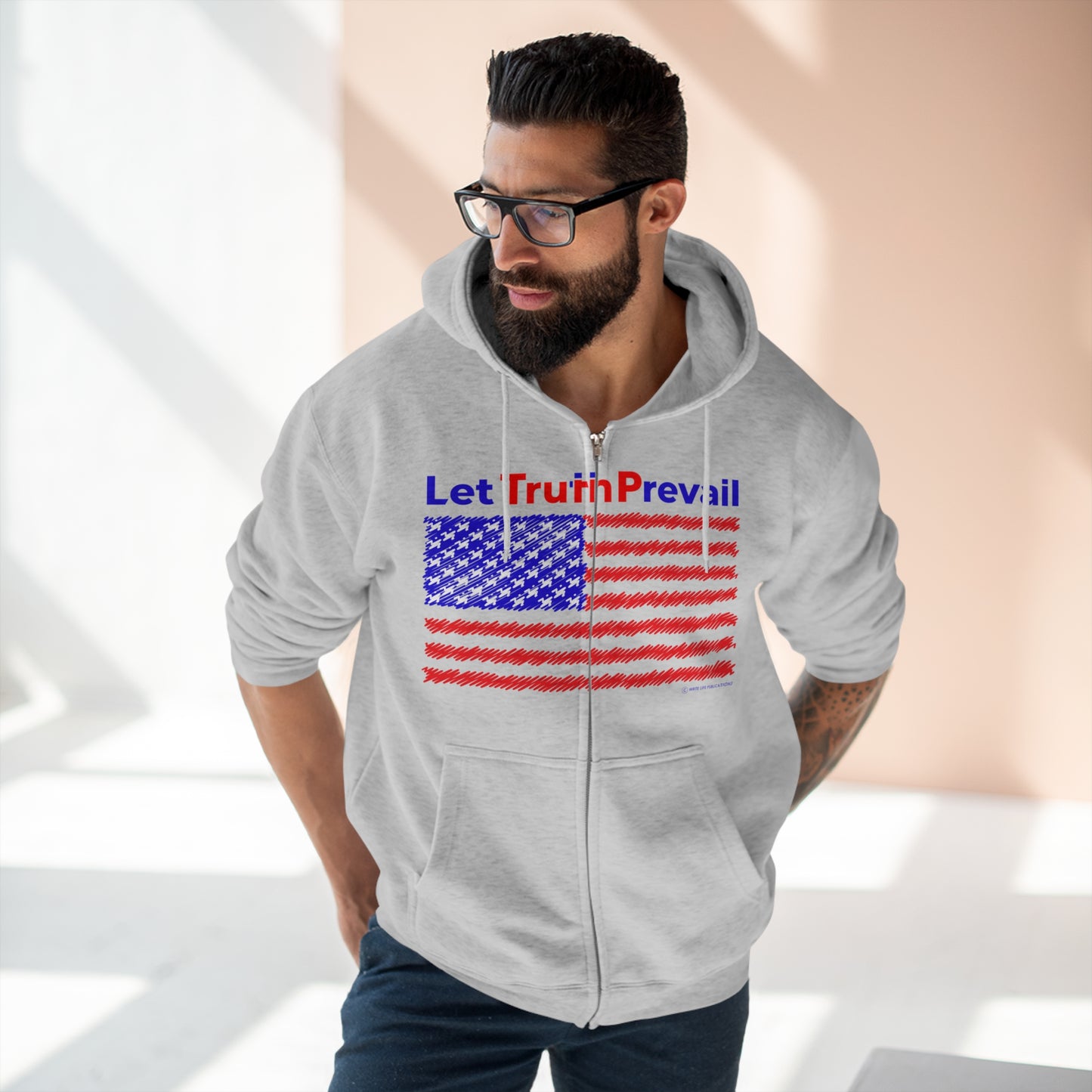 Men's Let Truth (Trump) Prevail with American Flag Premium Full Zip Hoodie