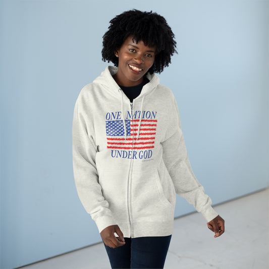 Women's One Nation Under God with American Flag Premium Full Zip Hoodie