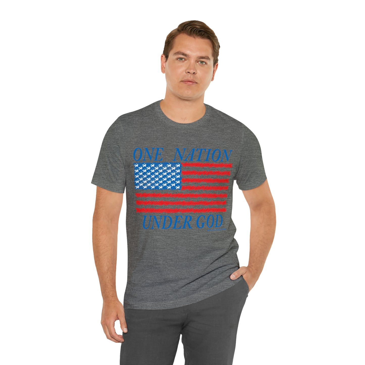 Men's One Nation Under God with American Flag Jersey Short Sleeve Tee