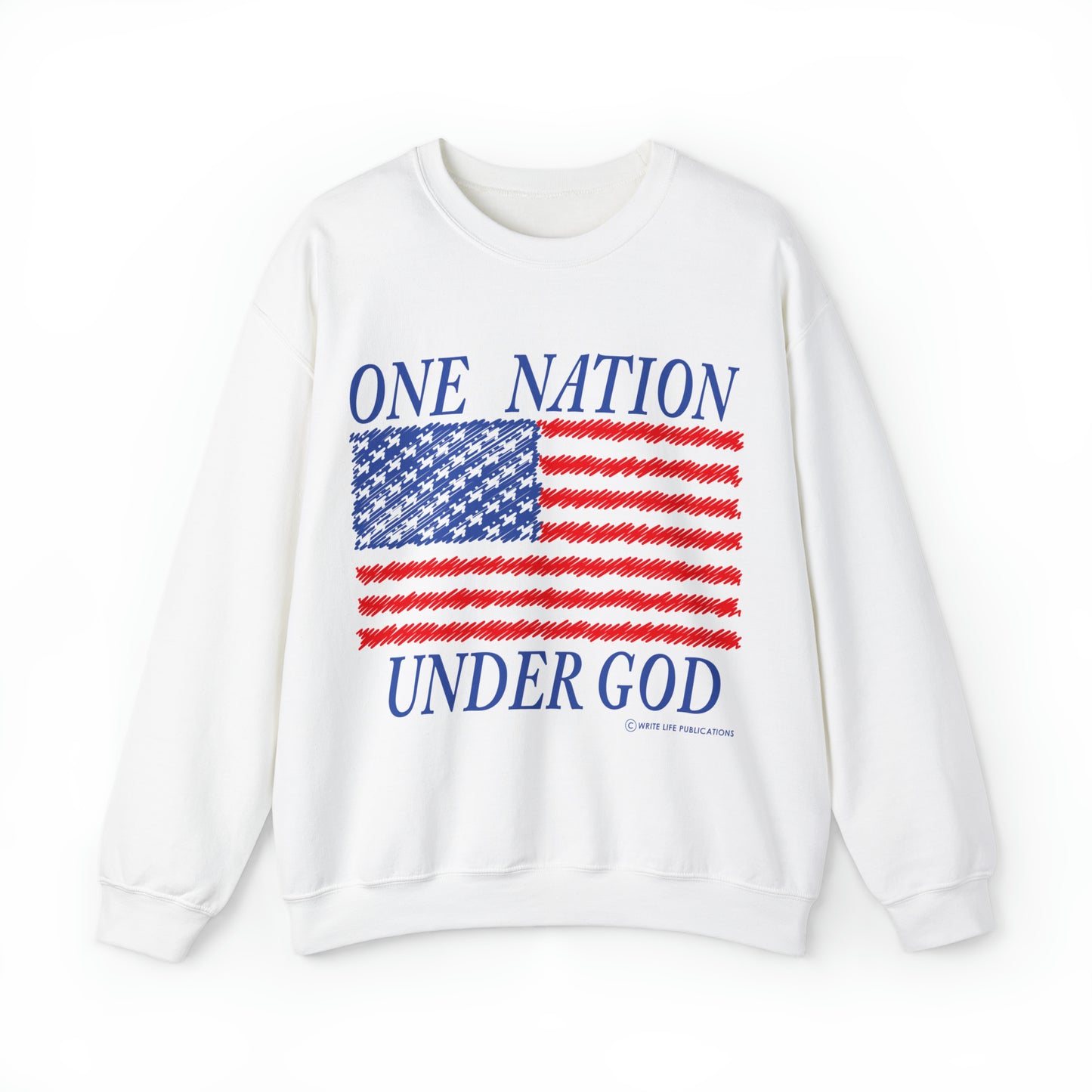 Women's One Nation Under God with American Flag  Heavy Blend™ Crewneck Sweatshirt