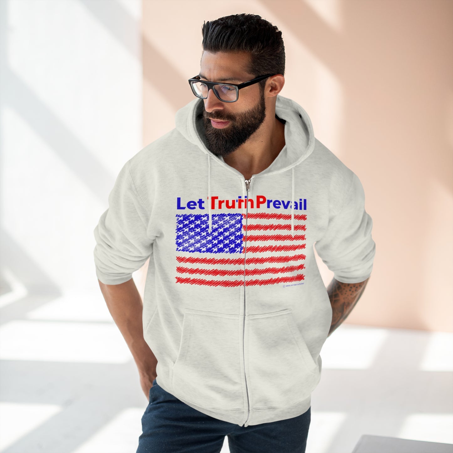 Men's Let Truth (Trump) Prevail with American Flag Premium Full Zip Hoodie