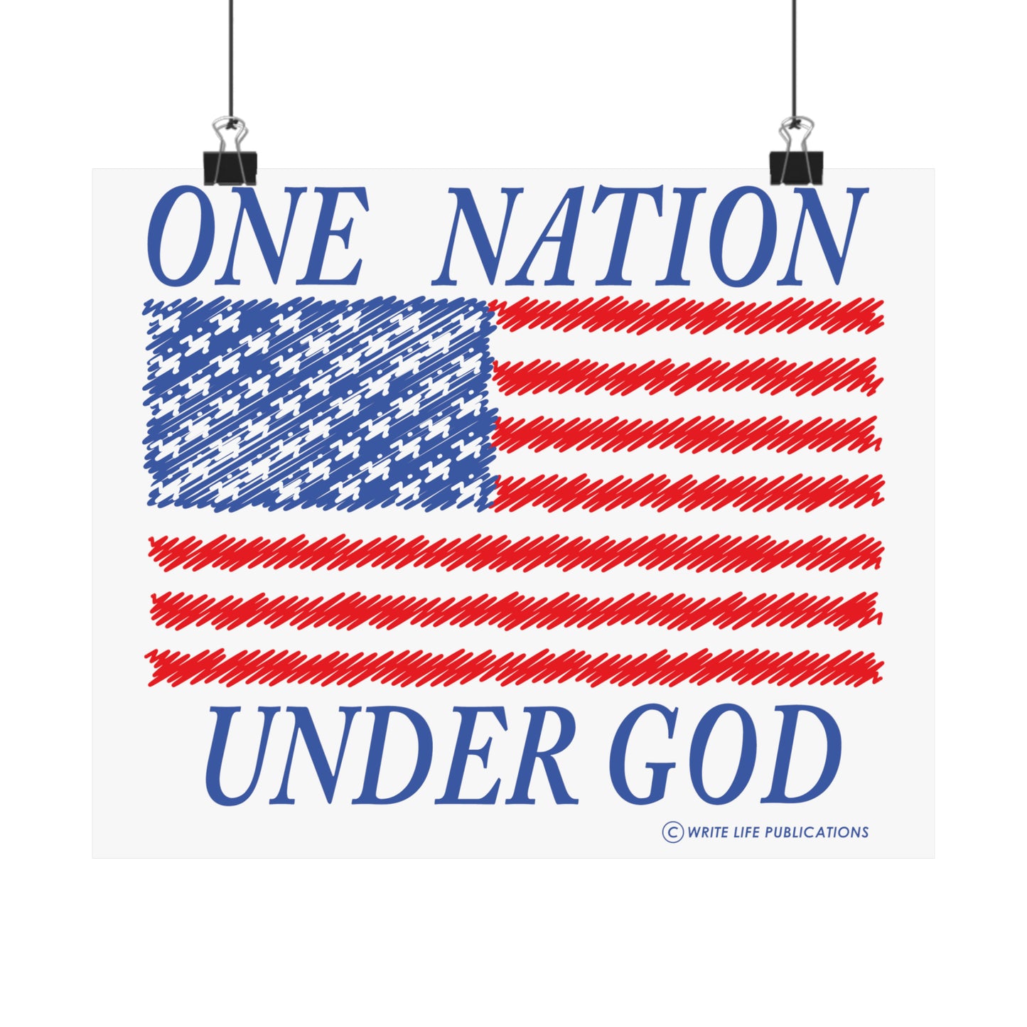 One Nation Under God with American Flag Premium Matte Horizontal Poster