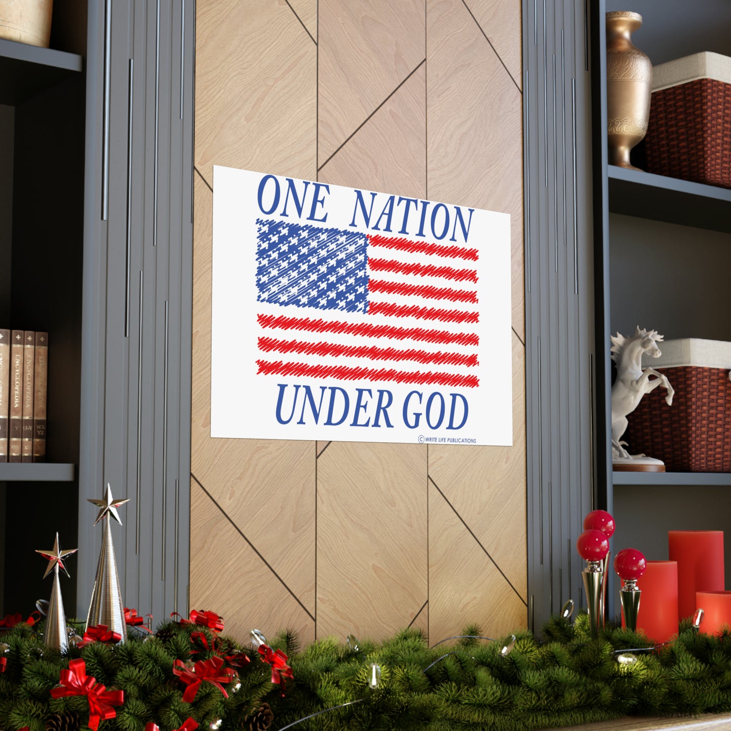 One Nation Under God with American Flag Premium Matte Horizontal Poster