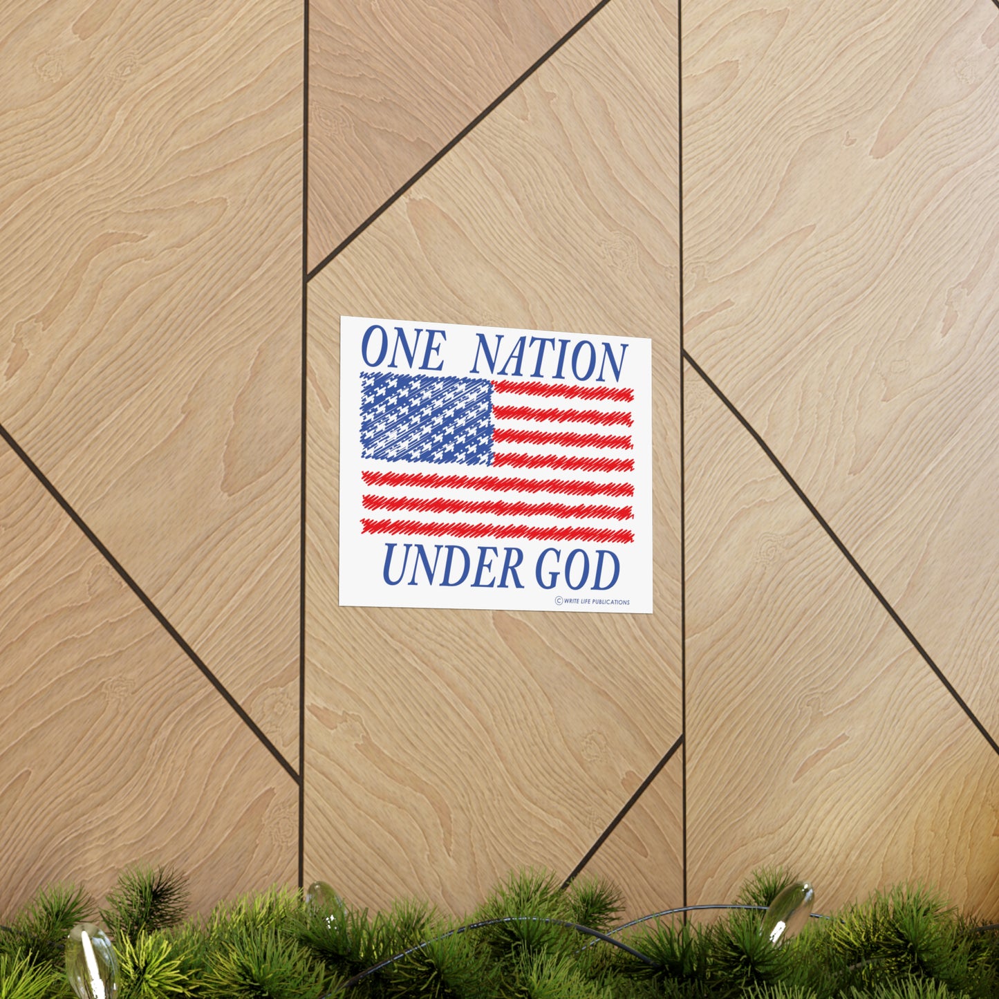 One Nation Under God with American Flag Premium Matte Horizontal Poster