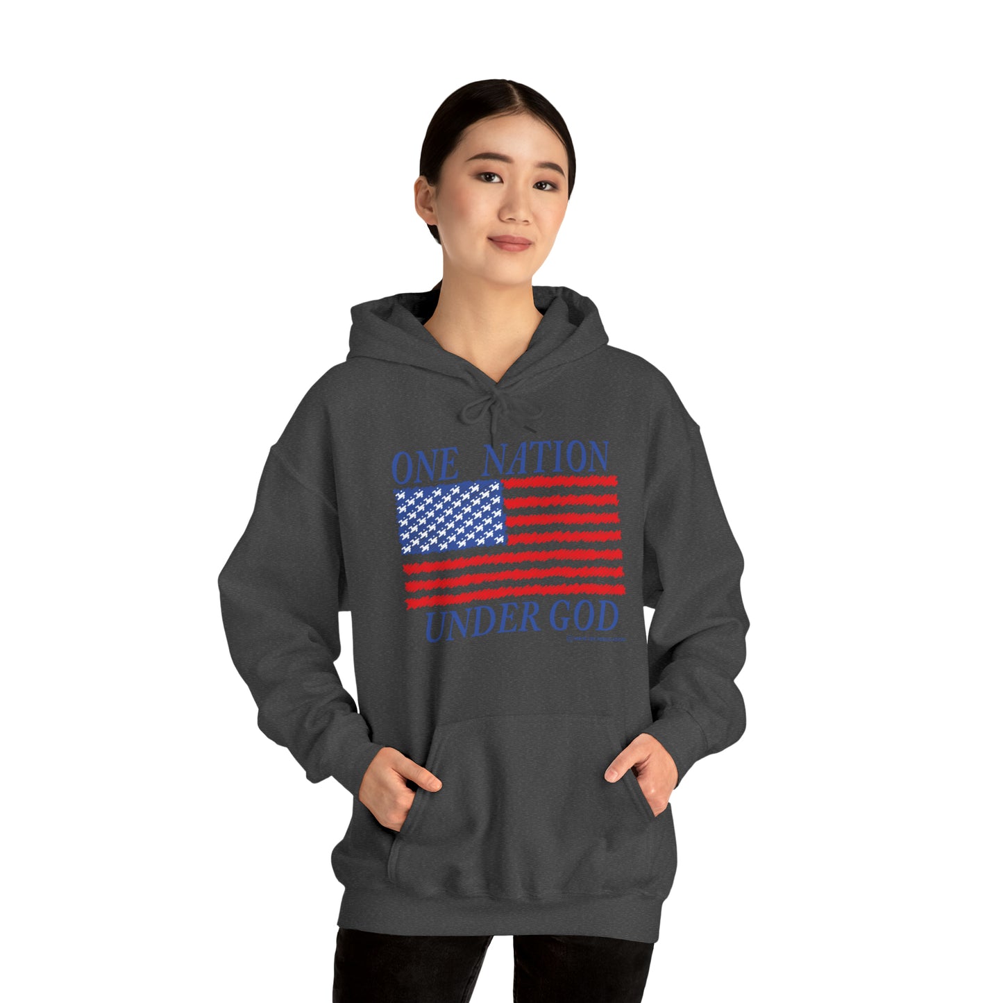 Women's One Nation Under God with American Flag Heavy Blend™ Hooded Sweatshirt