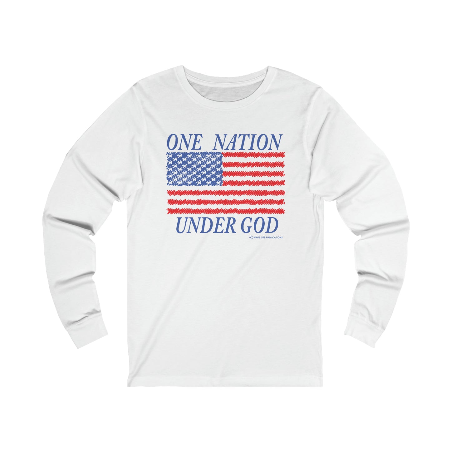 Women's One Nation Under God with American Flag Jersey Long Sleeve Shirt