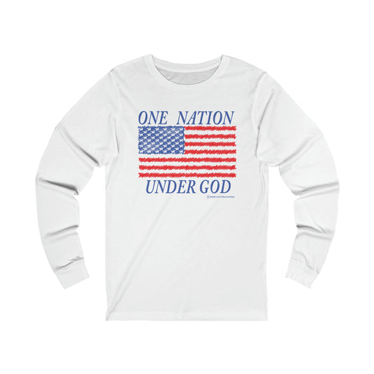 Women's One Nation Under God with American Flag Jersey Long Sleeve Shirt