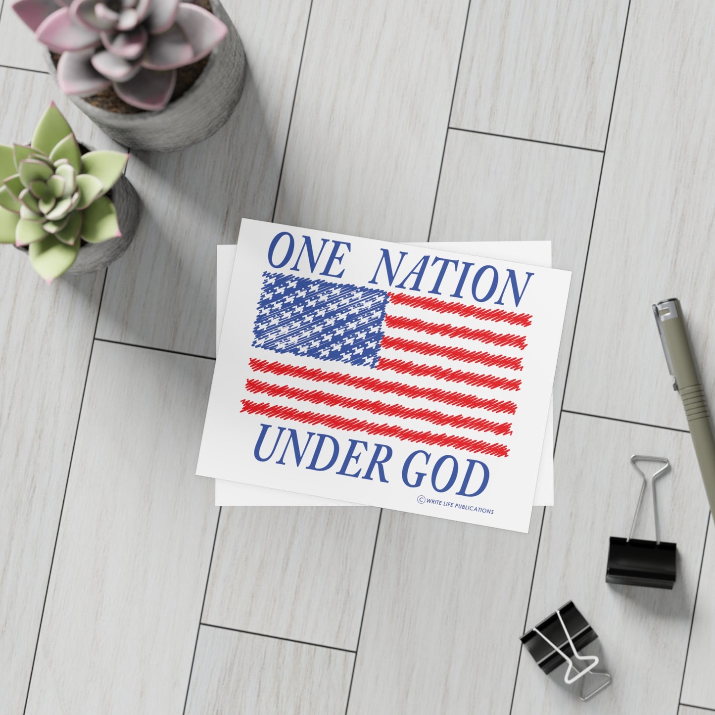 One Nation Under God with American Flag Postcard Bundles (envelopes included)