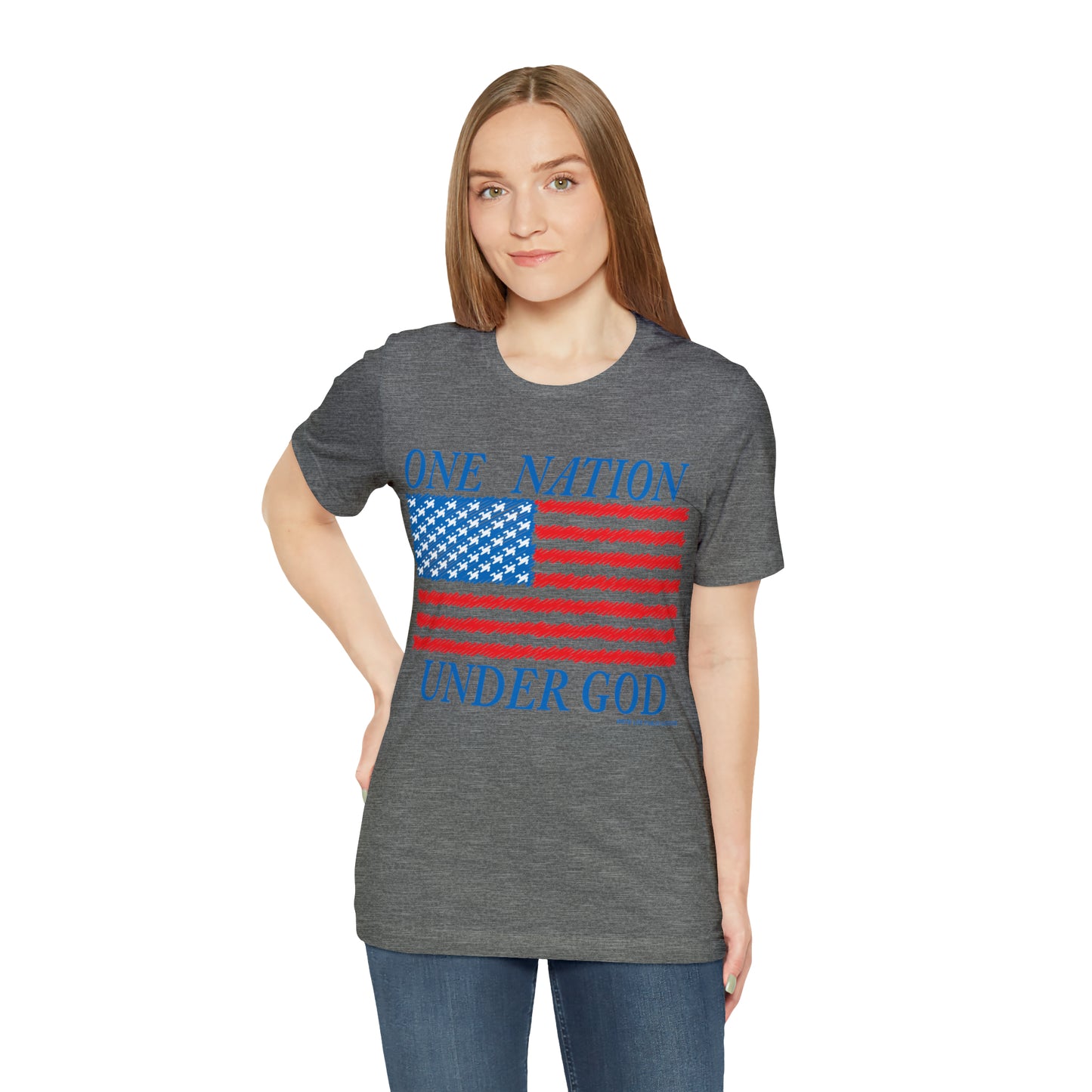 Women's One Nation Under God with American Flag Jersey Short Sleeve Tee