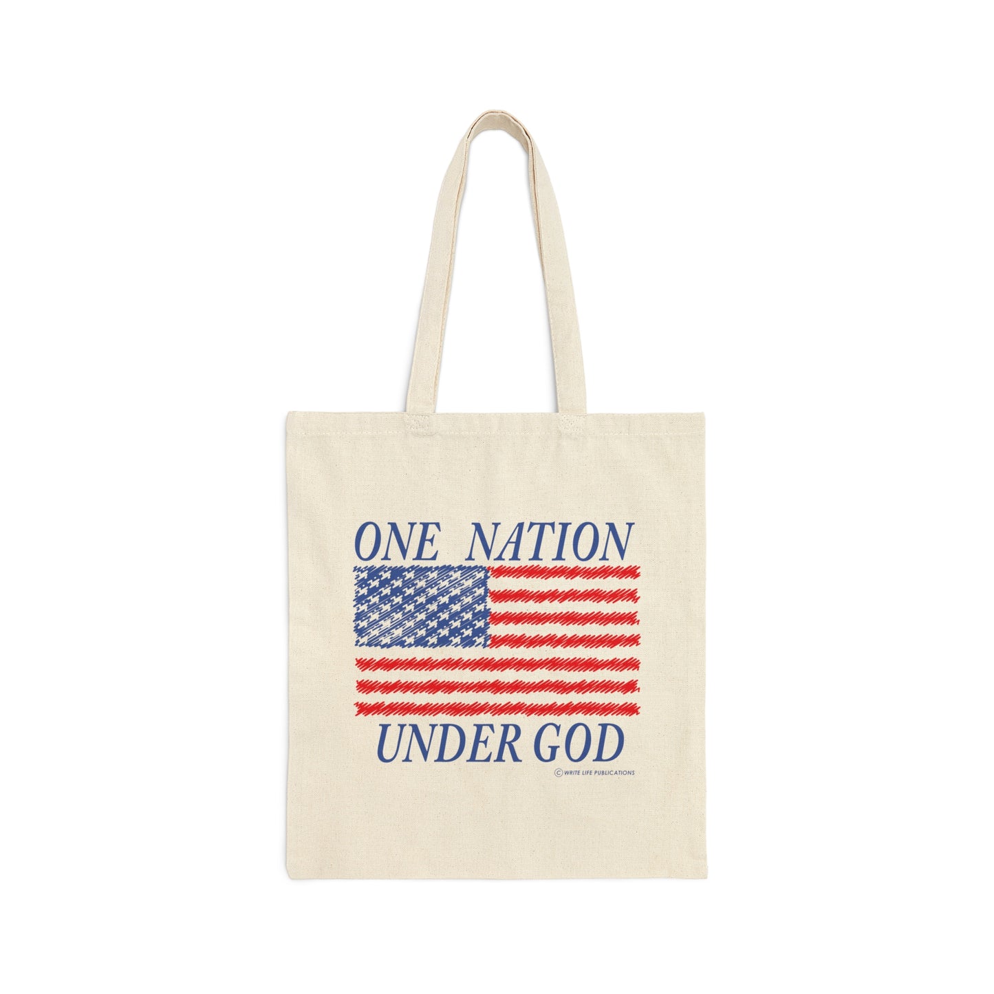 One Nation Under God with American Flag Cotton Canvas Tote Bag