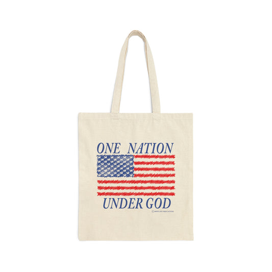 One Nation Under God with American Flag Cotton Canvas Tote Bag