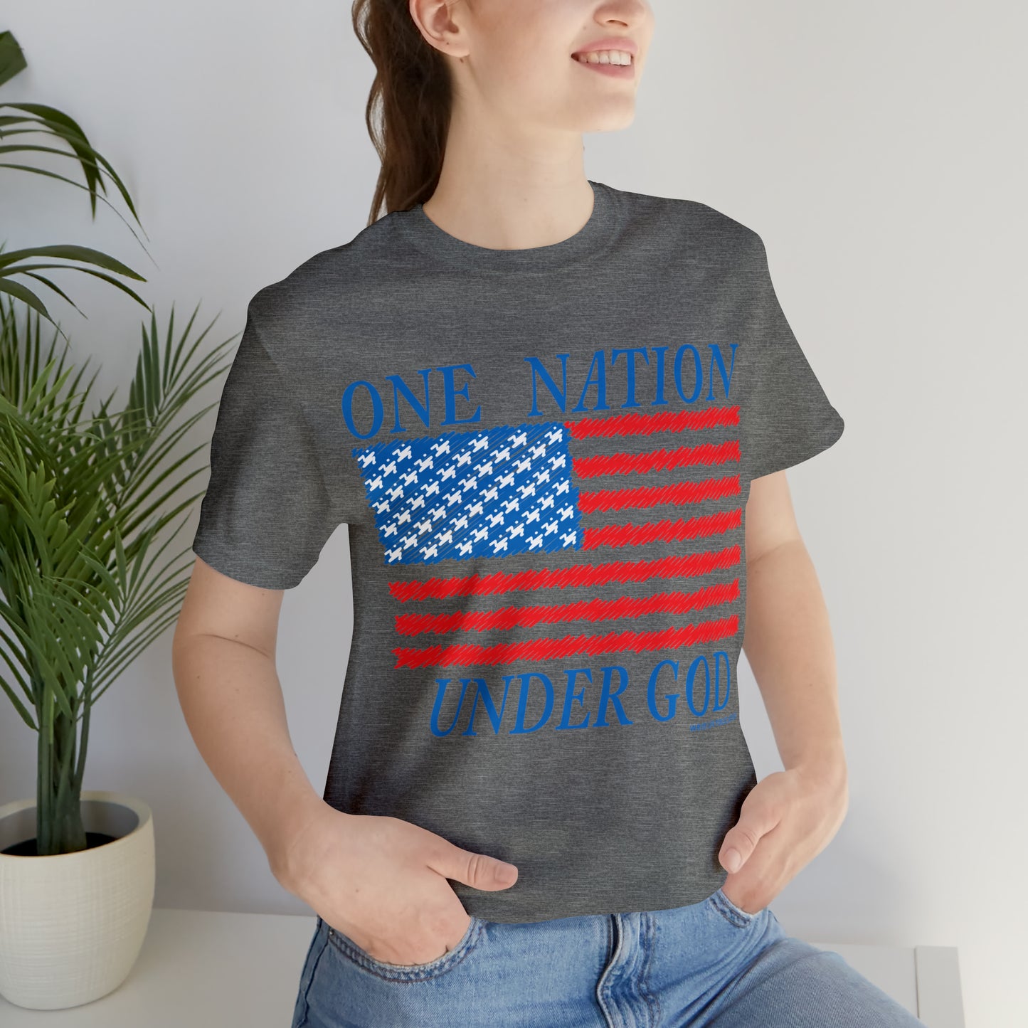 Women's One Nation Under God with American Flag Jersey Short Sleeve Tee