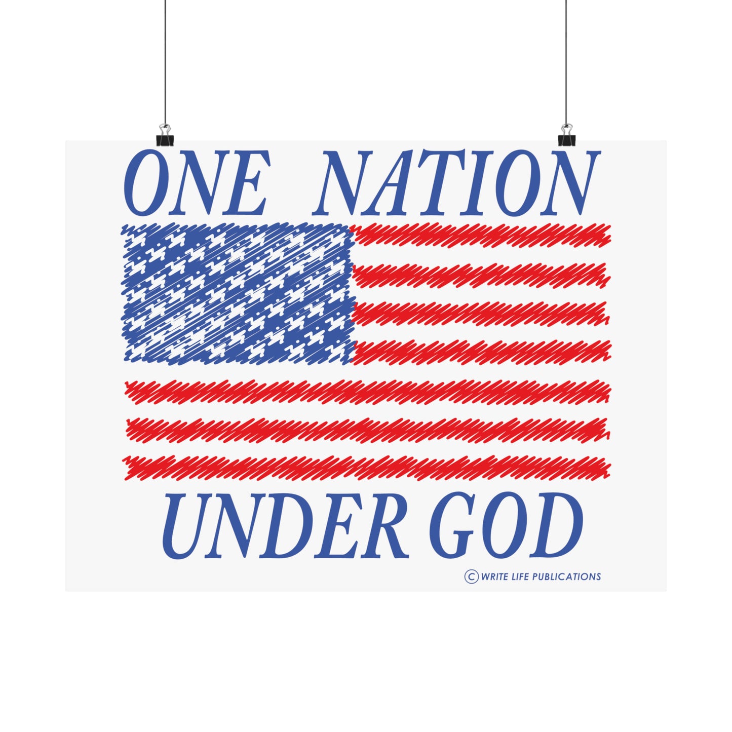 One Nation Under God with American Flag Premium Matte Horizontal Poster