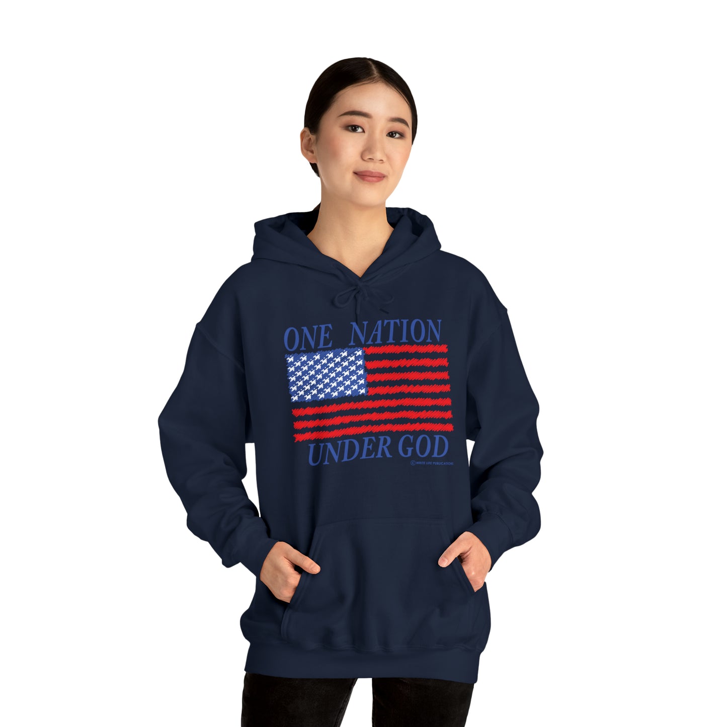 Women's One Nation Under God with American Flag Heavy Blend™ Hooded Sweatshirt