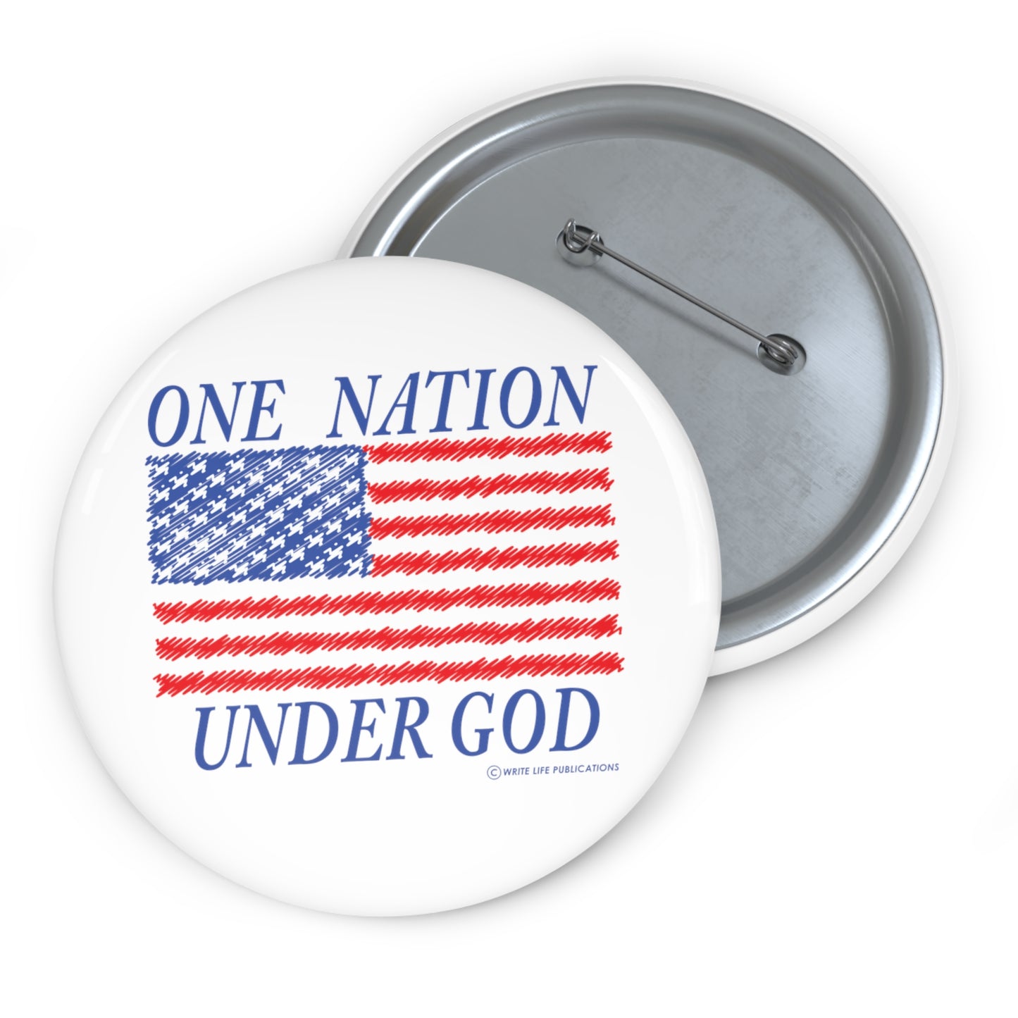 One Nation Under God with American Flag Custom Pin Buttons