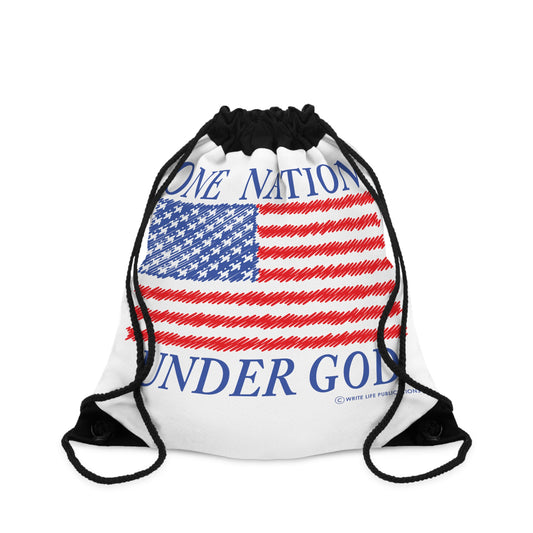 One Nation Under God with American Flag Drawstring Bag