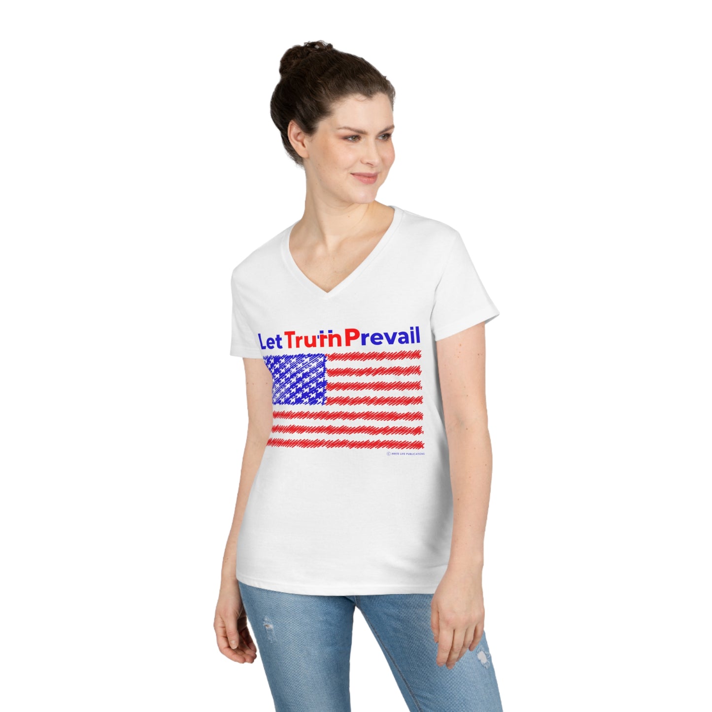 Women's Let Truth (Trump) with American Flag V-Neck Tee