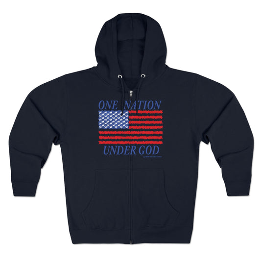 Men's One Nation Under God with American Flag Premium Full Zip Hoodie