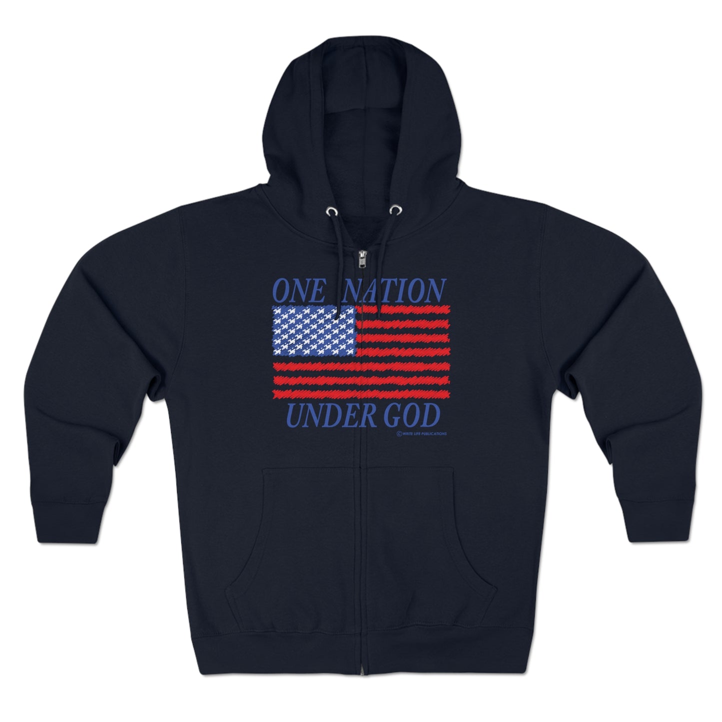 Women's One Nation Under God with American Flag Premium Full Zip Hoodie