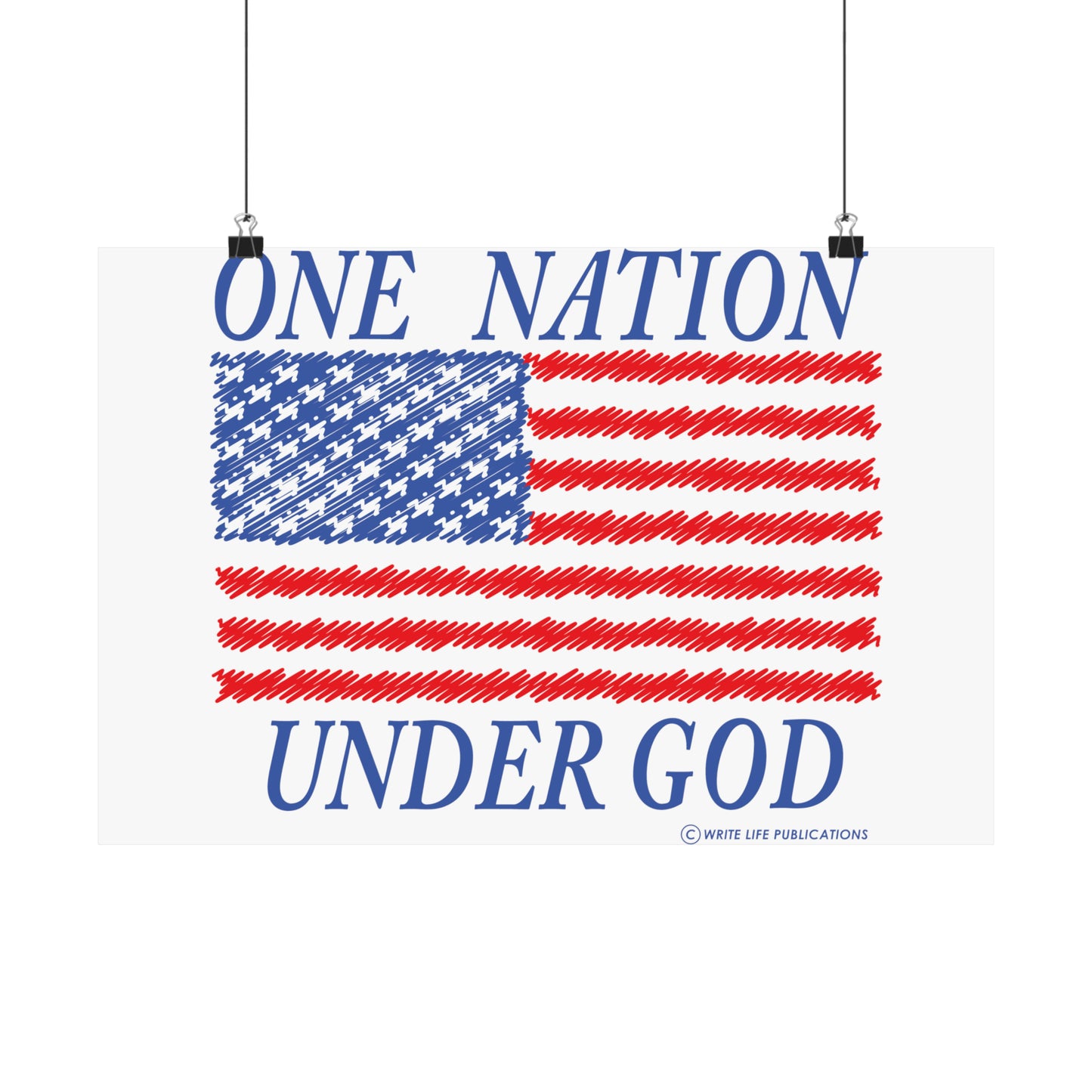 One Nation Under God with American Flag Premium Matte Horizontal Poster