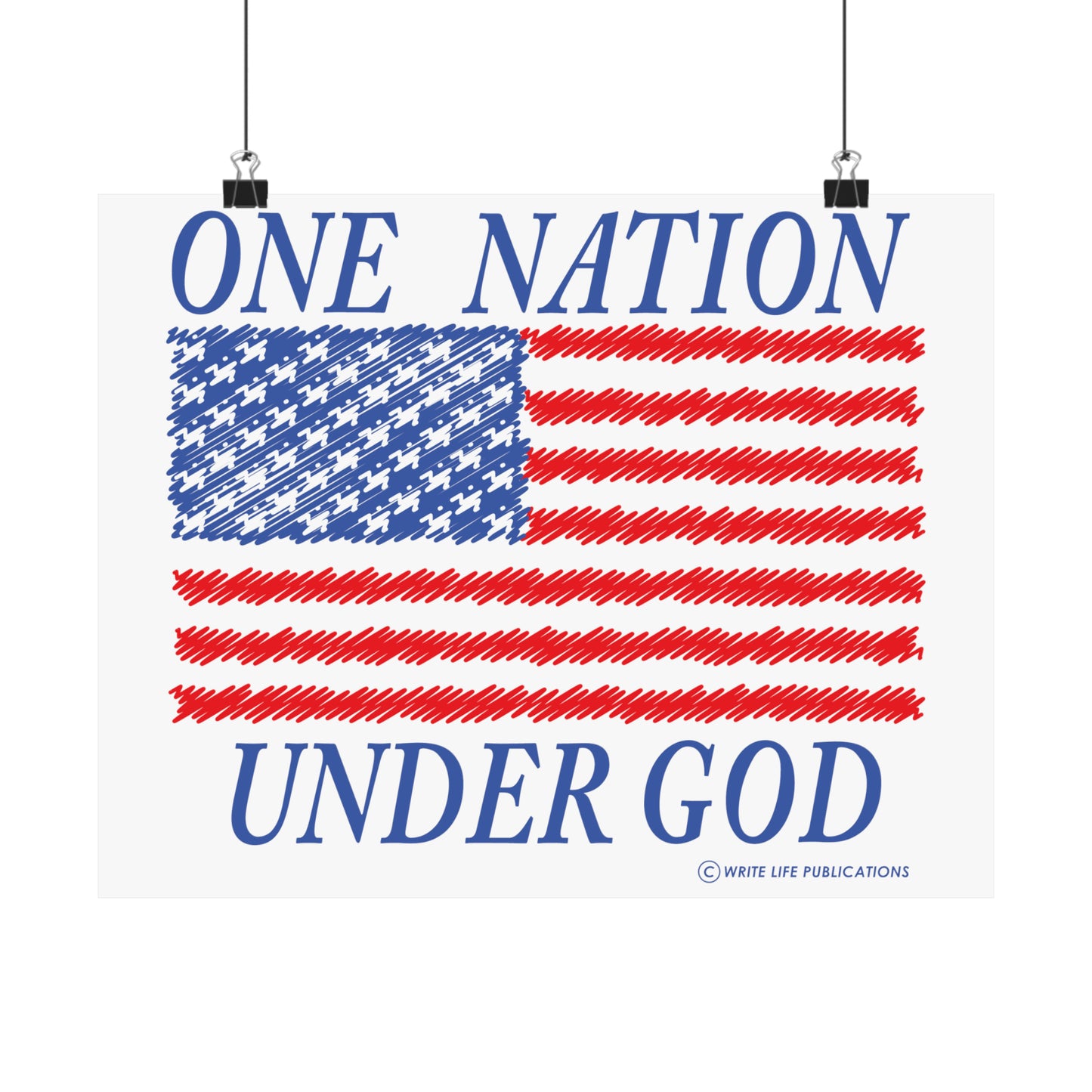 One Nation Under God with American Flag Premium Matte Horizontal Poster