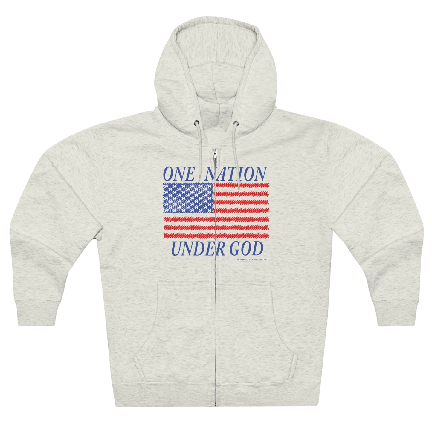 Women's One Nation Under God with American Flag Premium Full Zip Hoodie