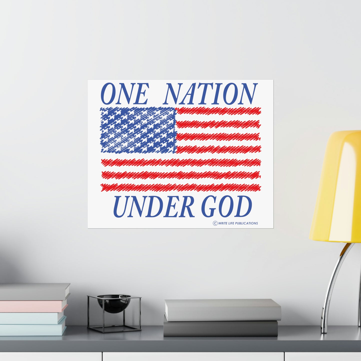 One Nation Under God with American Flag Premium Matte Horizontal Poster