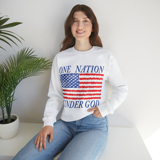 Women's One Nation Under God with American Flag  Heavy Blend™ Crewneck Sweatshirt