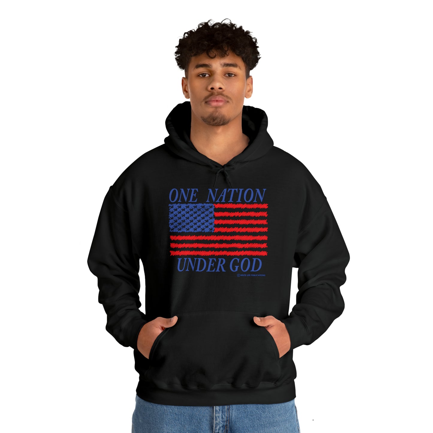 Men's One Nation Under God with American Flag Heavy Blend™ Hooded Sweatshirt