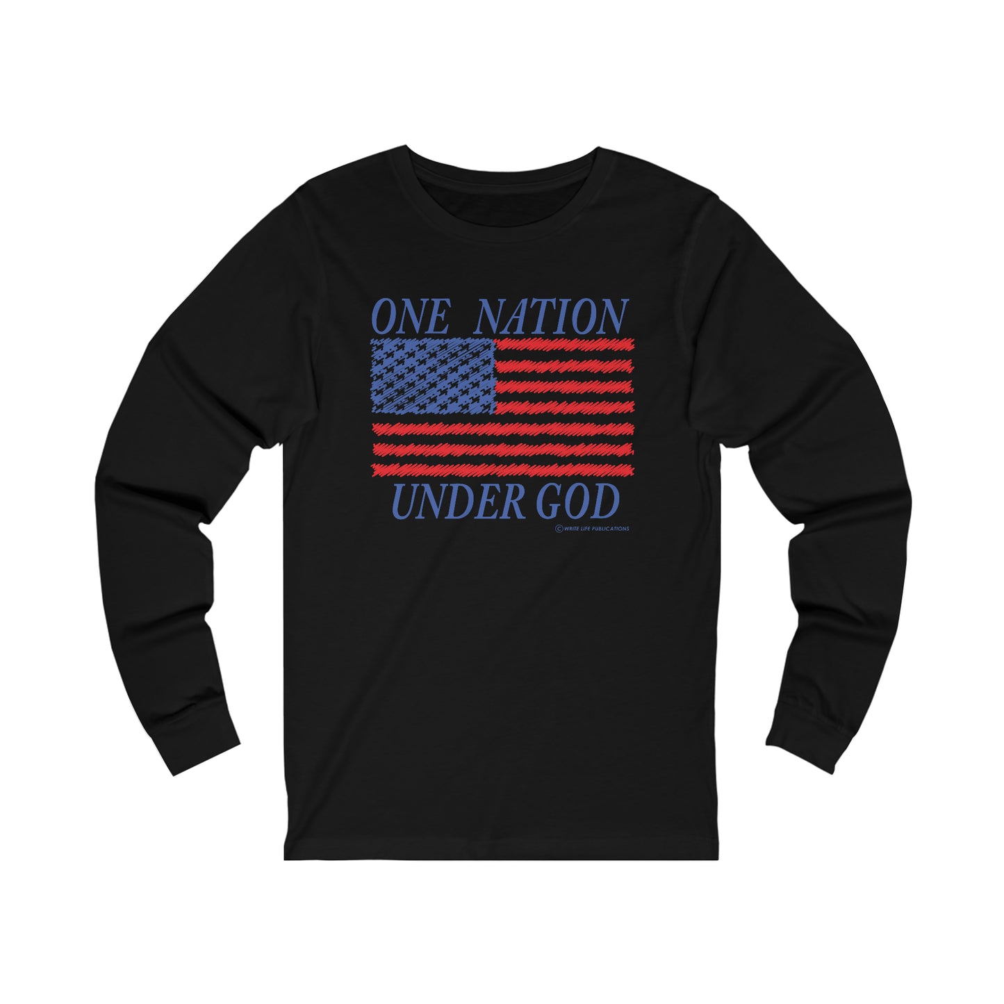 Women's One Nation Under God with American Flag Jersey Long Sleeve Shirt