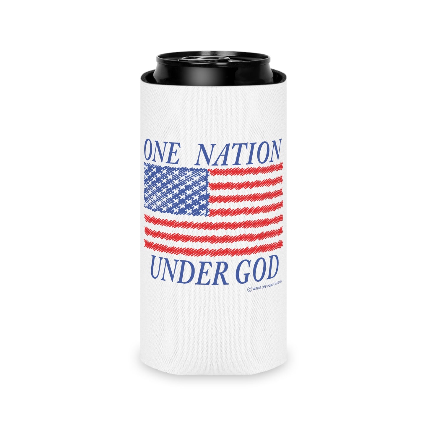 One Nation Under God with American Flag Can Cooler